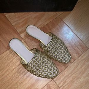 ASOS gold woven mules Sz 9